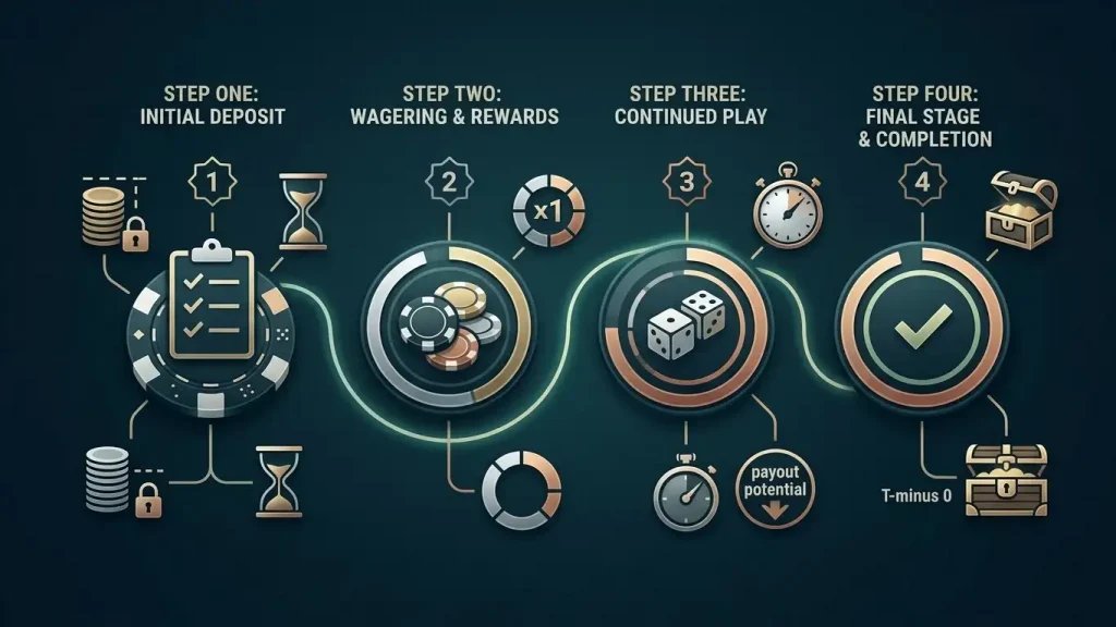 Editorial illustration of a four-stage casino welcome bonus