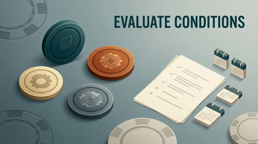 Editorial illustration representing casino bonus conditions and promotion checks