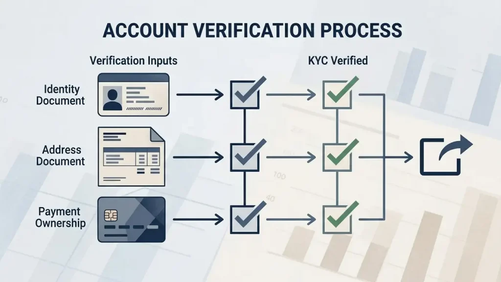 Neutral illustration of identity, address and payment verification